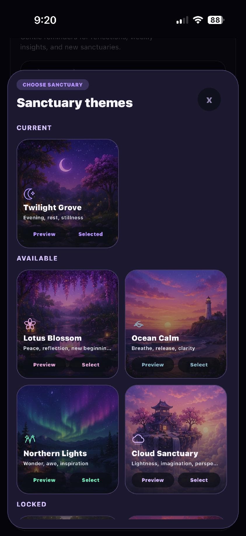 Tranqly sanctuary theme collection with peaceful illustrated environments